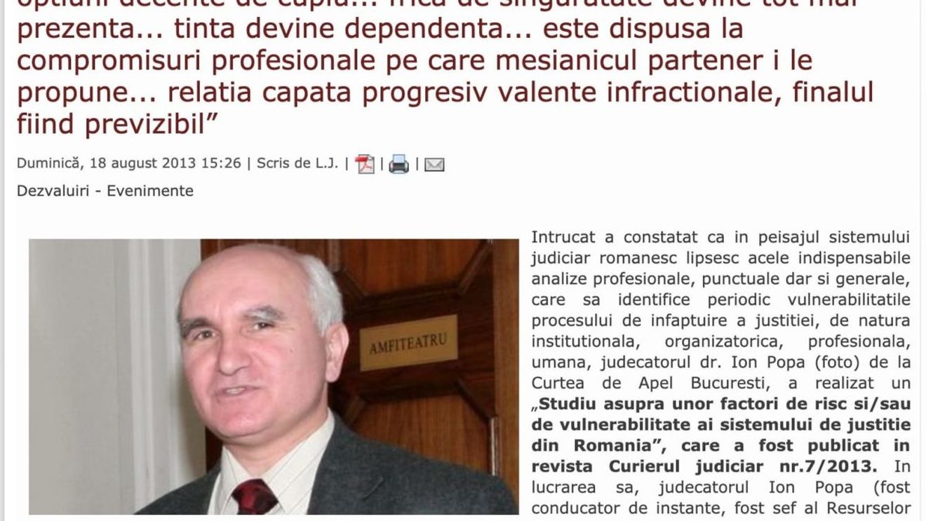 Judecătorul Ion Popa, proaspăt secretar de stat la Ministerul Justiției: Femeia magistrat este o vulnerabilitate a justiției. Ea are foarte puține opțiuni decente de cuplu, iar o relație poate căpăta valențe infracționale