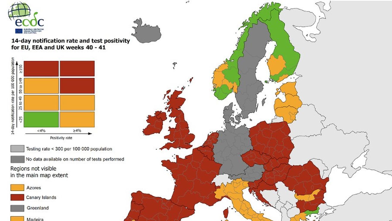 Coronavirus: Peste jumătate din statele UE sunt în zona roșie de risc epidemic pe harta Centrului European pentru Prevenirea Bolilor