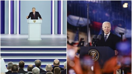 FOTO VIDEO Putin și Biden în imagini care spun totul. Cum s-a văzut ziua discursurilor la un an de la războiul pornit de Rusia în Ucraina