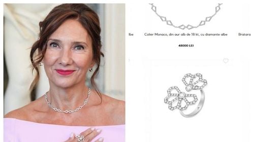 Ce bijuterii a purtat Carmen Iohannis și cât costă / UPDATE Colierul și inelul se numesc Monaco și Monte Carlo, dar creatoarea susține că a transformat elementul geometric al Coloanei Infinitului într-o petală