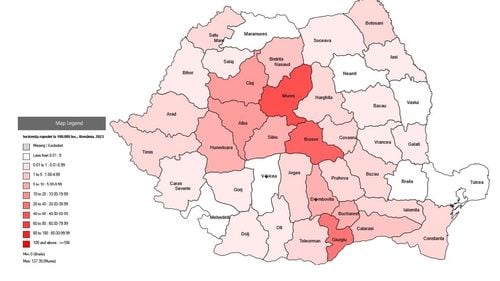 Încă 445 de cazuri de rujeolă confirmate în ultima săptămână, adică 18% din îmbolnăvirile din tot anul 2023 / Mureș și Brașov înregistrează jumătate din cazurile din toată țara / Epidemia s-a extins în 34 de județe și municipiul București - Hartă