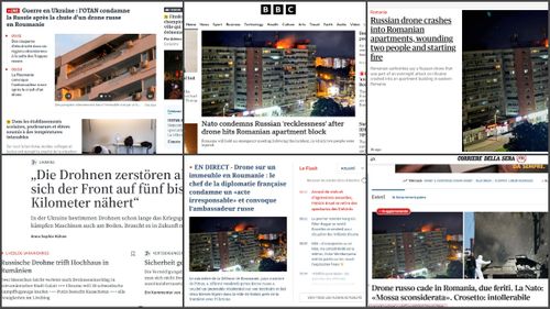 Marile publicații europene, deschidere și live-uri cu drona explodată în Galați, inclusiv BBC,  / Incidentul grav din România e subiectul principal vineri dimineață în BBC, The Guardian, Le Figaro, Le Monde, Repubblica, La Stampa, Rai News, Corriere della Sera, ANSA