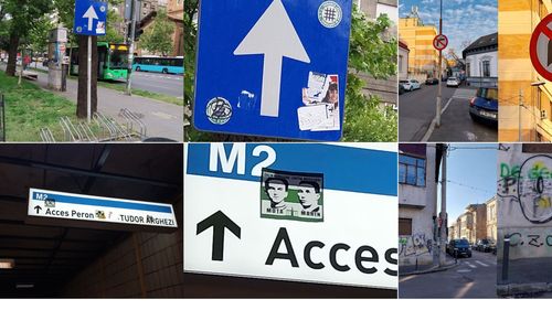 Creșterea propagandei neolegionare în București: stickere și graffiti cu simboluri interzise pe panouri rutiere, semne de circulație - Bd. Magheru, zona Gării de Nord, pe lângă școli, licee și campusuri universitare