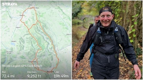 O imagine GPS record de 75 de mile în forma unui penis, realizată în cadrul Movember, campania caritabilă de conștientizare asupra sănătății mintale a bărbaților