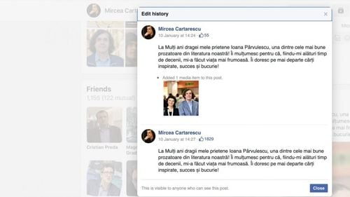 ”Războiul dativului” continuă: Olivia Steer semnalează că Mircea Cărtărescu a scris inițial ”dragei”, apoi și-a editat postarea și a scris forma corectă - ”dragii”