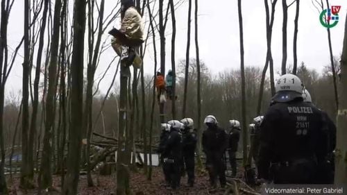 Poliţia din Germania a folosit tunuri de apă împotriva unor manifestanţi care se opun defrişării unei păduri pentru a face loc unei autostrăzi