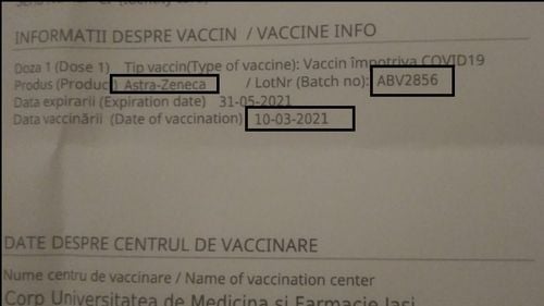 Cetățeni români, vaccinați cu doze din lotul Astra Zeneca ABV2856 interzis în Italia