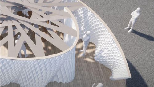 Pavilion în centrul Sibiului, scos la imprimantă 3D din material biodegradabil pe bază de zahăr / Cum va arăta orașul în viitor: un melanj între clădiri medievale, blocuri comuniste și aranjamente urbane sofisticate / Forum de arhitectură în cadrul FITS