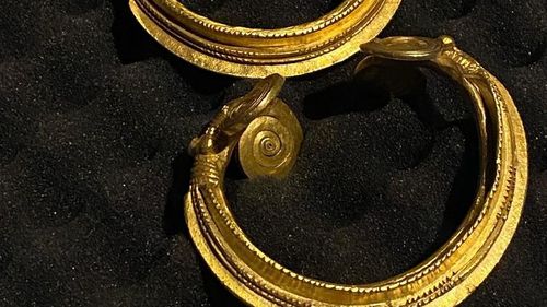 Brăţări din aur vechi de trei milenii, descoperite de un detectorist pasionat într-o pădure din județul Gorj