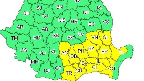 ANM a emis o atenţionare meteo de Cod galben de instabilitate atmosferică, ploi şi vânt în Bucureşti şi alte 13 judeţe