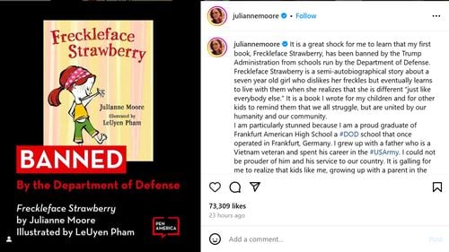 Julianne Moore, în „mare șoc” după ce Donald Trump i-a interzis cartea pentru copii „Freckleface Strawberry” din școli: „Nu pot să nu mă întreb ce este atât de controversat”