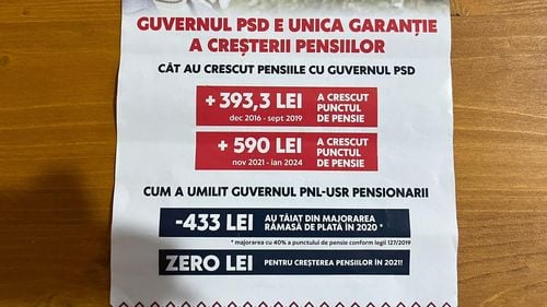 PSD, atac la partenerul de guvernare cu pliante de campanie: ”Cum a umilit guvernul PNL-USR pensionarii / Am eliminat blocarea creșterii pensiilor până în 2070, adoptată de PNL și USR”