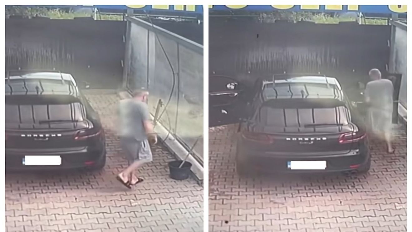 Poliţia Braşov s-a autosesizat după ce un şofer de Porsche a fost surprins că fură o găleată şi un mop de la o spălătorie /  Filmarea a apărut pe Facebook și a strâns peste 500 de mii de vizualizări în mai puțin de 24 de ore