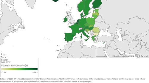 Majoritatea țărilor europene au vaccinat între 60 și 90% din populația adultă cel puțin cu prima doză. România rămâne la mare distanță, cu doar 30% din adulți vaccinați