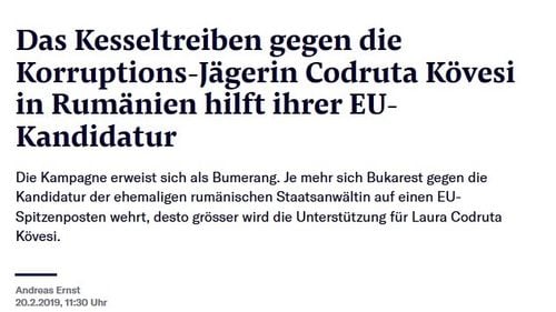 Neue Zürcher Zeitung: Atacul împotriva procuroarei anti-corupție Kövesi o ajuta la candidatura pentru funcția de procuror șef european