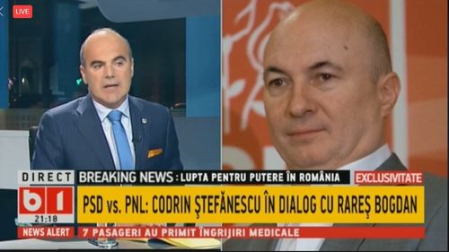 VIDEO Scandal între Rareș Bogdan și Codrin Ștefănescu, în studioul B1TV. Moderatorul a fost nevoit să le taie sunetul de două ori, din cauza jignirilor