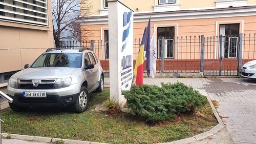 Funcționari sibieni, întrebați de ce parchează pe spațiul verde: ”terenul este al Statului Român”