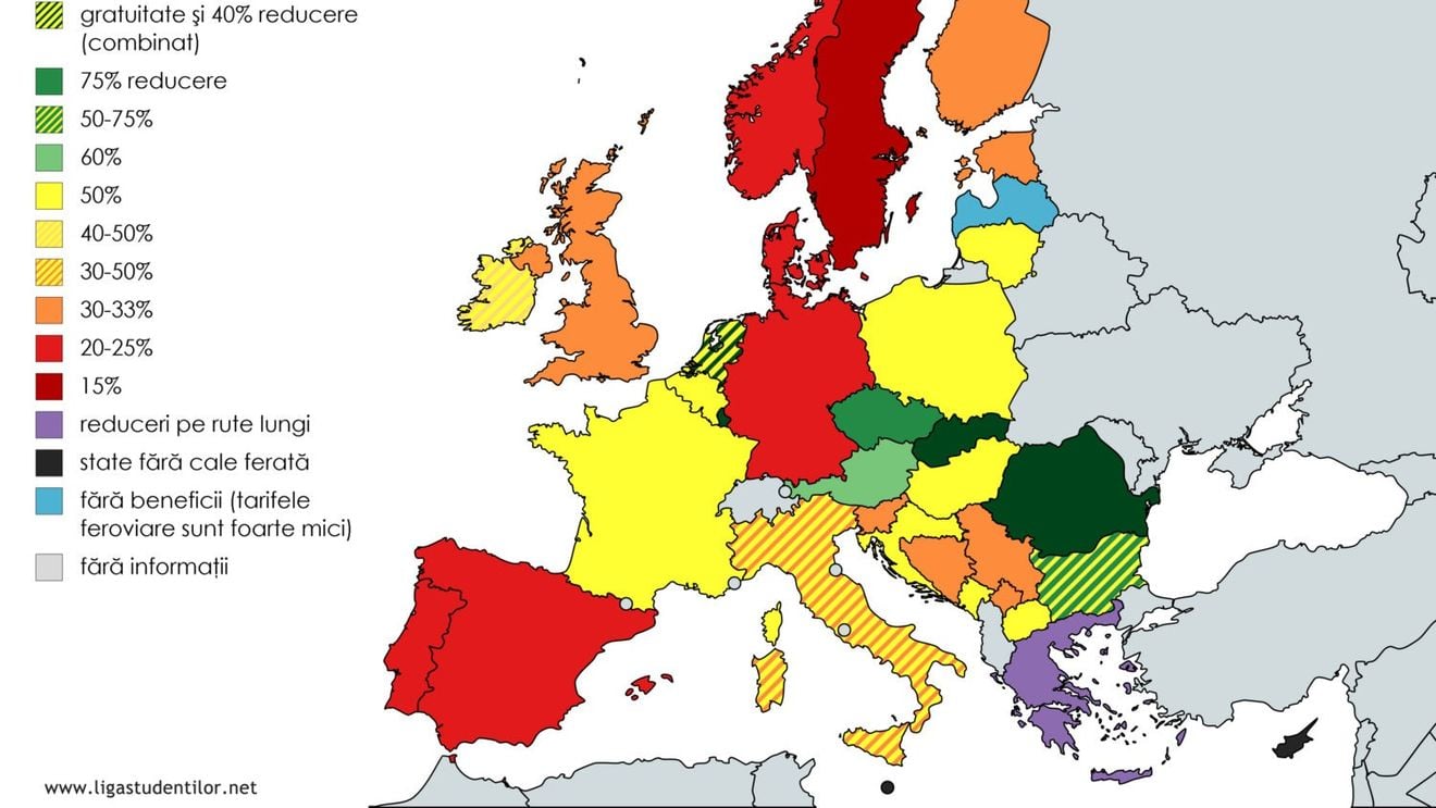 Liga Studenților Iași publică harta beneficiilor pe care le au studenții din Europa la transportul pe cale ferată