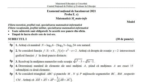ULTIMA ORĂ Modele de subiecte pentru BAC 2021 au fost publicate de Ministerul Educației