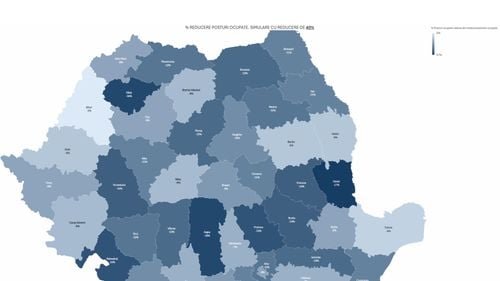 GRAFICE Simulare pe județe: Cum ar urma să arate disponibilizările din primării / Galați, Argeș și Sălaj, cele mai mari procente de tăieri / Premierul Bolojan susține că doar puțin peste 13.000 de posturi ocupate efectiv ar urma să fie desființate, restul posturilor fiind neocupate