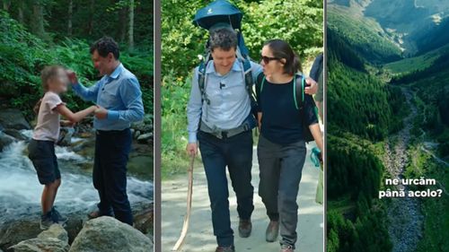 Videoclip postat de președintele Nicușor Dan, cu Mirabela și cei doi copii, în drumețiile prin munții Făgăraș, în bocanci, cămașă și cu rucsac în spate în care îl ține pe fiul său: „România are locuri excepţionale” - VIDEO