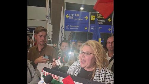 Șoșoacă, fluturând steagul Palestinei, insulte la adresa Israelului, NATO, Parchetului General și UE / Le-a recomandat jurnaliștilor să demisioneze de la proștii pe care-i susțin și să se angajeze la „AlJazeera”