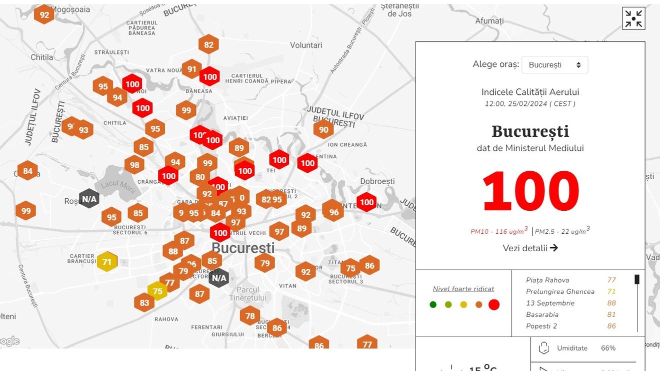 Indice de poluare la nivel maxim în Capitală, duminică, potrivit platformei aerlive.ro / Șeful Gărzii de Mediu: „Vorbim de un fenomen generalizat”/ „Probabil mâine vom transmite Primăriei Capitalei o sancțiune de 100.000 de lei”