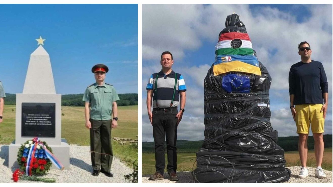 Cu război la graniță, Ungaria a inaugurat un monument militar sovietic / Statuia a fost învelită într-un sac negru de doi maghiari care au ironizat ceremonia rușilor