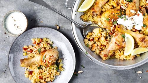 Pulpe de pui cu gutui cu arome orientale și orez, în stil persian