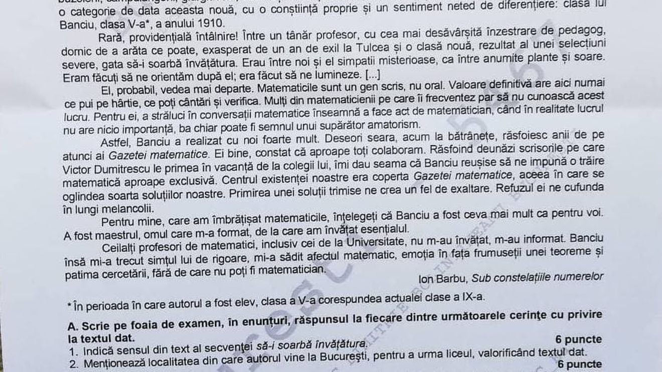 Subiecte simulare BAC 2019 clasa a XII-a – Cerințele de la simularea la Limba și literatura română: Comentariu din Tudor Arghezi și eseu dintr-un roman interbelic