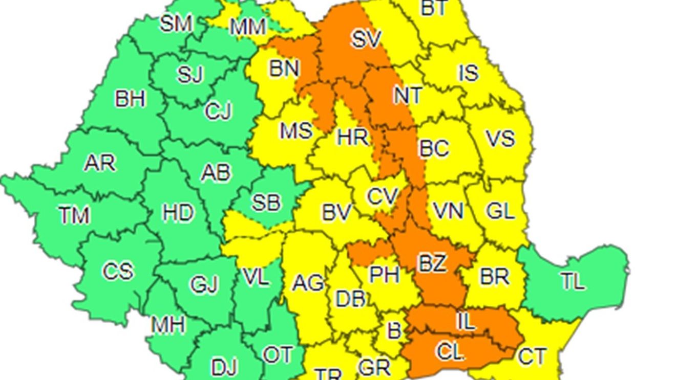 METEO Jumătatea de est a ţării se află sub avertizări cod galben şi portocaliu de instabilitate atmosferică 