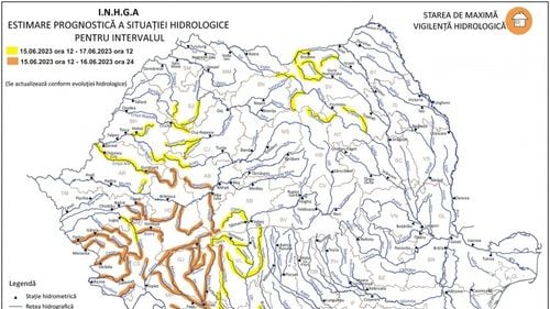 Risc de viituri în mai multe bazine hidrigrafice, până sâmbătă la prânz/ Au fost emise avertizări cod galben şi cod portocaliu