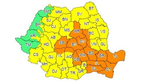 Cod portocaliu de vijelii în sud-estul României până marți noapte, inclusiv în Dobrogea și pe litoral