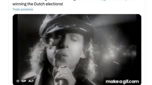 Viktor Orban, bucurându-se pe versurile trupei Scorpions, că partidul anti-imigraționistului Geert Wilders câștigă alegerile în Olanda: „The winds of change are here”