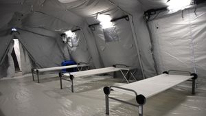 GALERIE FOTO Cum arată spitalul amenajat de militari pe stadionul din Constanța, unde vor fi tratați pacienții cu forme ușoare de coronavirus/ Spitalul va avea 55 de paturi și 100 de locuri de carantinare