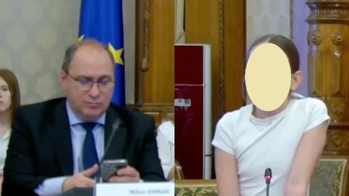 O elevă de clasa a V-a, către ministrul Educației, atent mai mult pe telefon: Voi ne interziceți telefoanele, dar nu ne învățați să le folosim corect. Am o profesoară de română care mi-a dat 27 de cărți de citit și nu am înțeles niciuna