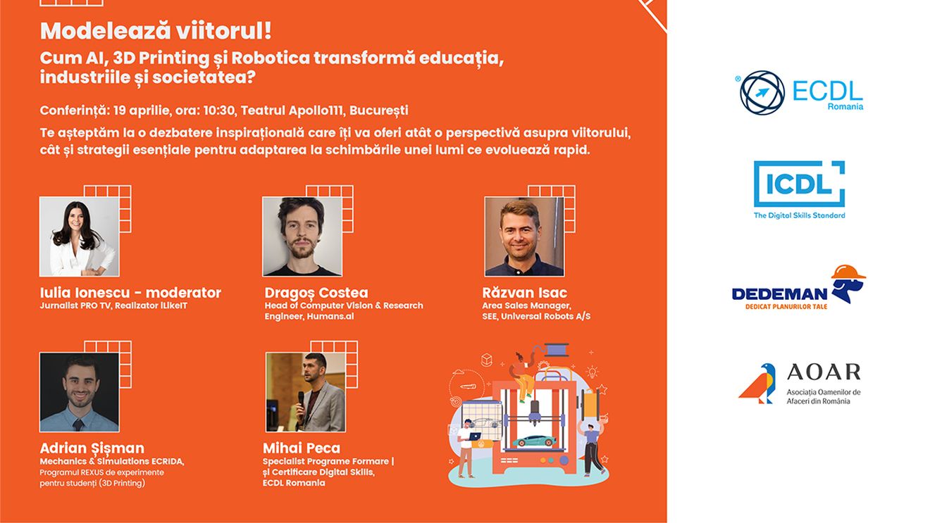 CONFERINȚĂ LIVE: Cum inteligența artificială, imprimarea 3D și robotica transformă educația, industriile și societatea?