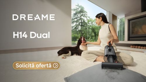 Dreame H14 Dual: aspirare umedă și uscată cu 18.000Pa, perie iluminată, două camere de colectare și design plat la 180°. Aspiră și curăță sub mobile joasă, pe orice suprafață, rapid și versatil, într-un singur pas (P)