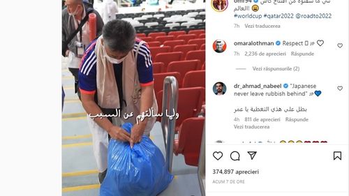 Cupa Mondială din Qatar: Demonstraţie de spirit civic din partea suporterilor japonezi, care au strâns gunoaiele de pe stadion după meciul de deschidere