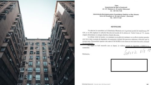 Două blocuri cu 200 de apartamente, aflate în spatele Bd. Bălcescu din centrul Bucureștiului, prezintă „pericol public” și „pericol iminent de colaps”. Descoperirea îi aparține unui electrician care a transmis că îi este teamă să intervină la postul de transformare din subsol DOCUMENTE