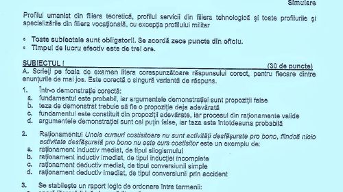 Subiectele de la Logică – simulare BAC 2023: La subiectul al III-lea, elevii au avut să construiască un silogism valid prin care să justifice propoziția „Unele comunități culturale sunt tradiționaliste”