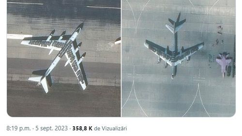 Rusia acoperă avioanele militare cu anvelope de mașină, într-un efort rudimentar de a le proteja de dronele ucrainene, arată imagini din satelit