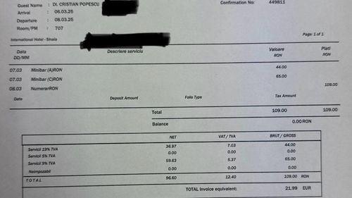 DOCUMENTE Piedone a fost cazat la Hotelul Internațional din Sinaia în ziua controlului pe care l-ar fi anunțat / Șeful ANPC a închiriat trei camere, dar există factură doar pentru una dintre ele