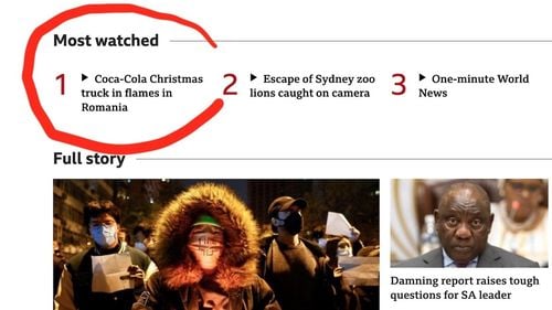 VIDEO Știrea cu incendiul de la tirul de Crăciun al Coca-Cola, din București, este cea mai citită pe site-ul BBC / Imaginile postate pe Tik Tok au depășit 1,6 milioane de vizualizări