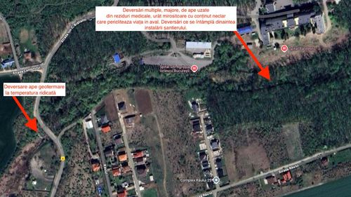 VIDEO Poluare în Ilfov, pe Râul Vlăsia, în preajma spitalului SRI care se extinde cu corpuri noi în plină Pădure Balotești/ Au fost observate deversări de ape uzate, pete de ulei, dar și deșeuri de construcții/ Reacția SRI