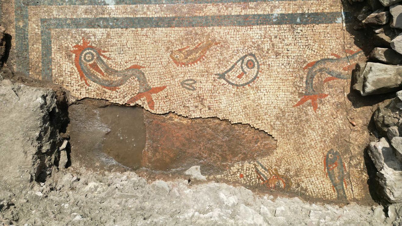 Arheologii au descoperit, într-o vilă romană antică, un mozaic reprezentând şlapi