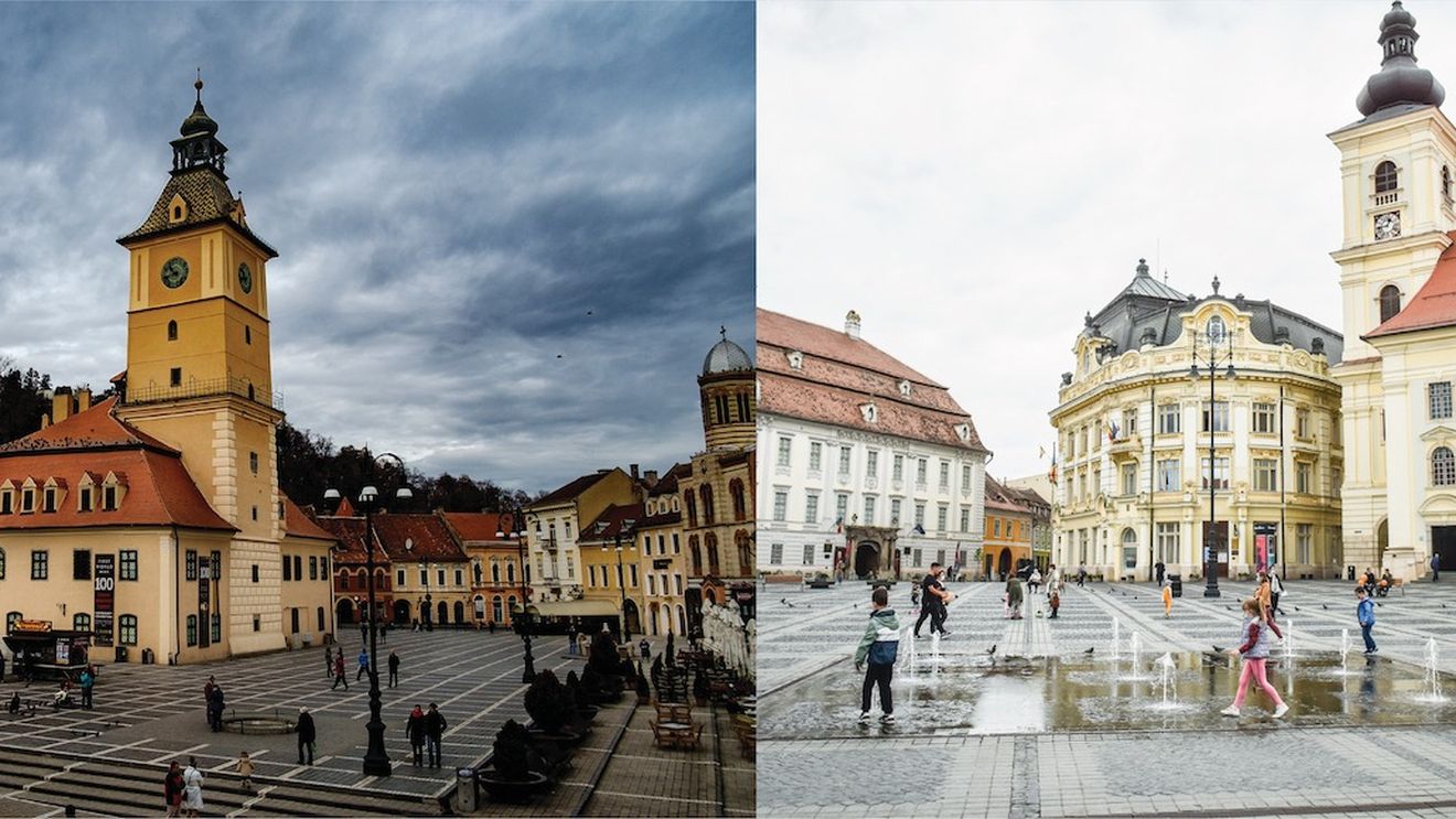 Motivul pentru care seamănă piețele centrale din Sibiu și Brașov: S-au inspirat din vest, nu unii de la ceilalți / Există și caracteristici locale: de exemplu, țiglele sibiene sunt rotunde, cele din Brașov, ascuțite