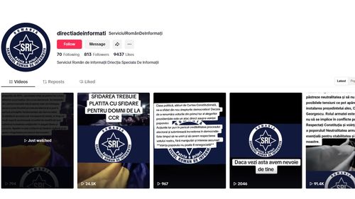 UPDATE O pagină de TikTok cu simbolul SRI răspândește fake-news alarmist și pro-Călin Georgescu: ”Candidatul aflat pe primul loc a fost eliminat / Facem apel la Armată să nu intervină în posibilele tensiuni ce pot apărea odată cu instalarea președintelui ales, Călin Georgescu”