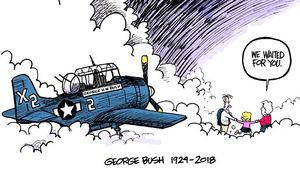 Un desen care-l prezintă pe George Bush sr. a devenit viral în Statele Unite; fostul președinte este prezentat reîntâlnindu-se în ceruri cu soția și fiica