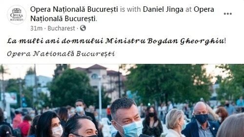 Ministrul Culturii, omagiat de Opera București, aflată în subordinea sa. Șeful interimar al Operei, un dirijor care a colaborat cu Marcel Pavel și Fuego
